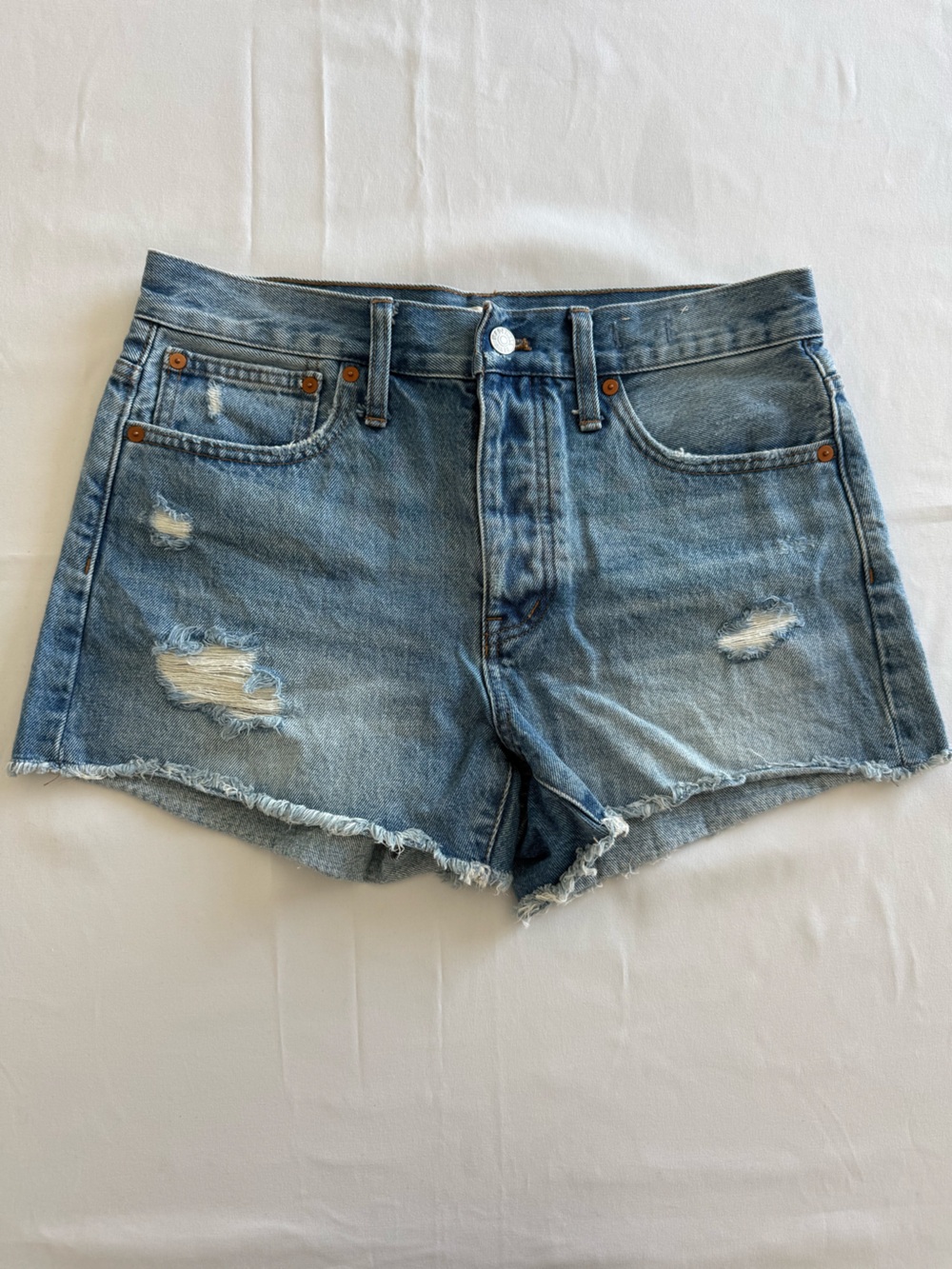 Madewell Light Blue Distressed High-Rise Denim Shorts